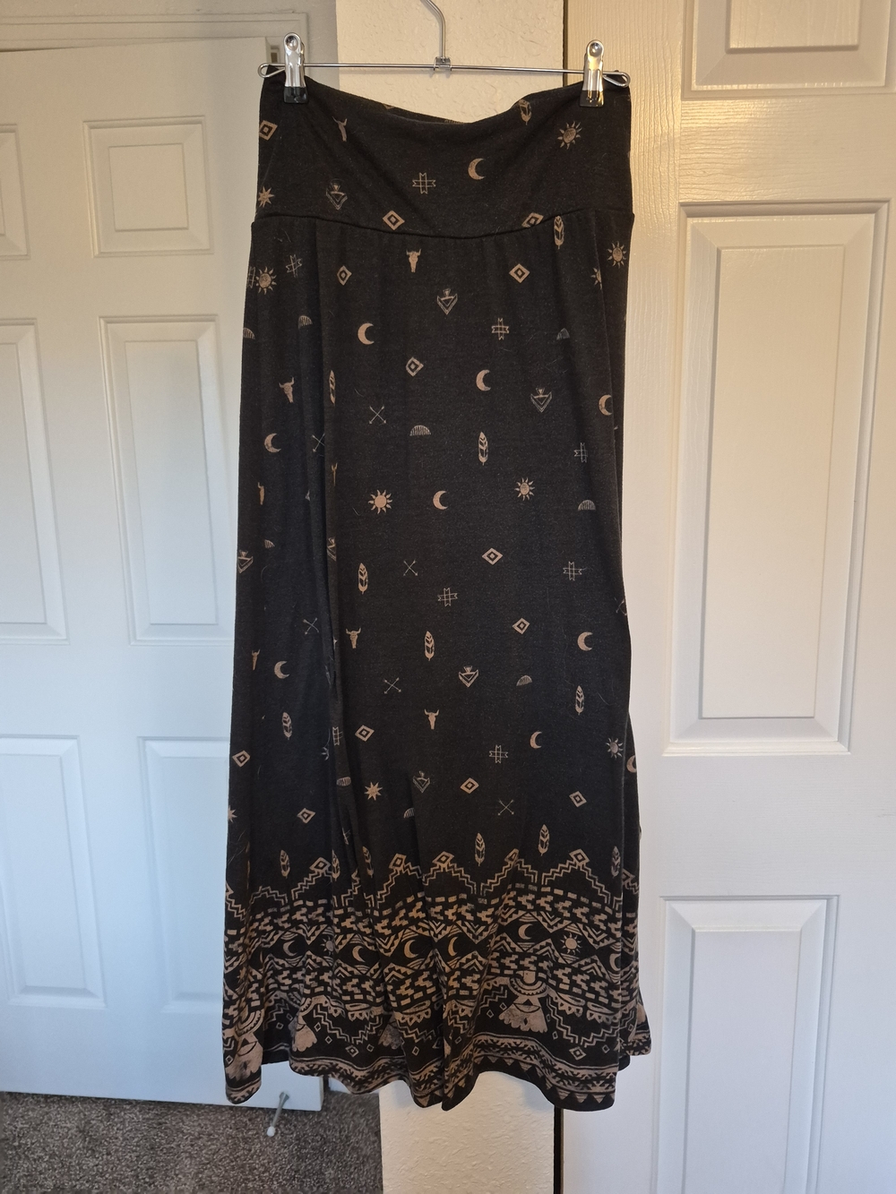 Black Maxi Skirt with Tan Celestial Print